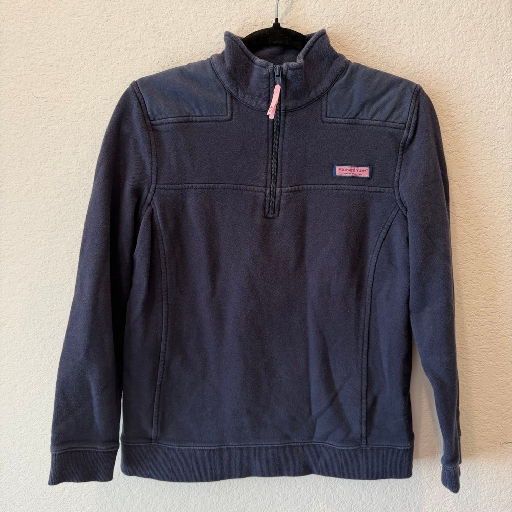Vineyard Vines Womens Navy Blue 1/4 Zip Quilted Shoulder Pullover Sweatshirt S